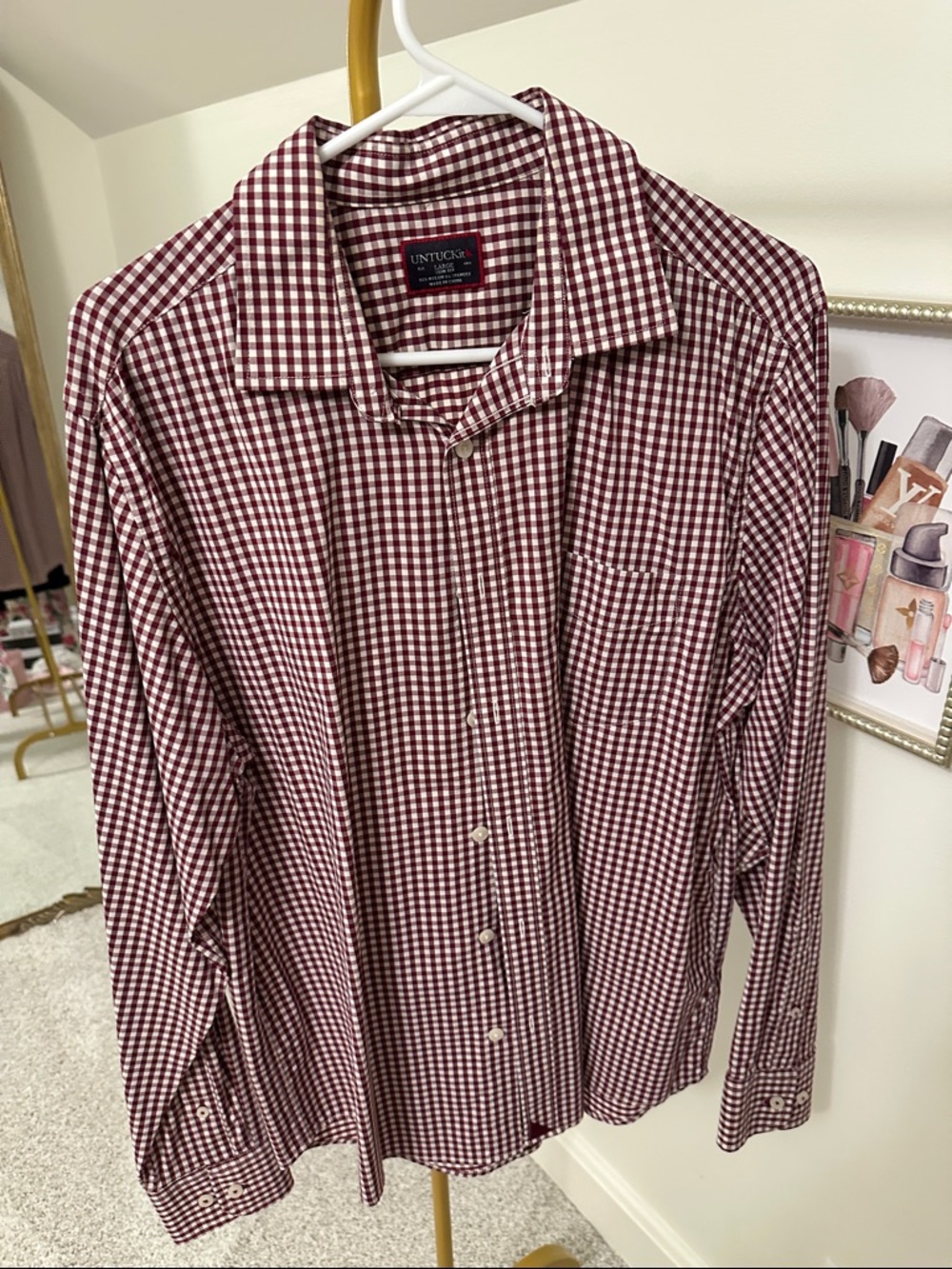 UNTUCKit Men's Burgundy Gingham Button-Up Shirt